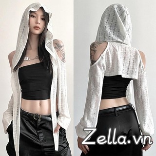 Phụ Nữ Suncreen Cardigan Rỗng Khóa Kim Loại Tay Dài Có Mũ Trùm Đầu Che Mùa Xuân Mùa Hè Mềm Shrug