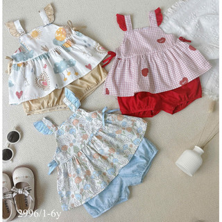 Set Bộ Hè Chất Cotton Cánh Tiên Phối Nơ Cho Bé Gái Mềm Mát 8-26kg