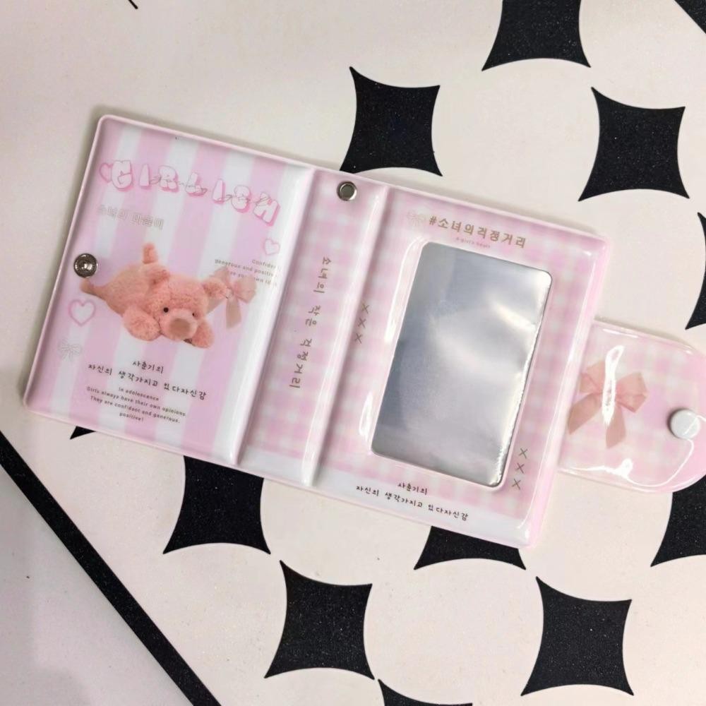 SAIA Photocard Binder, Love Bow PVC Card Album, với 16 trang bên trong Gấu hồng 3 Inch Mini Idol Card Collect Book