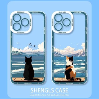 Anime Phong Cảnh Hoàng Hôn Mèo Dễ Thương Dành Cho Xiaomi Redmi Note 14 13 12 4G 13 14 Pro Plus 5G Vỏ Điện Thoại Hoạt Hình Trong Suốt Chống Sốc Camera Bảo Vệ Silicon Trong Suốt