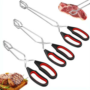3sizes Thịt Nướng Kéo Tông Chống Trơn Trượt Nướng Thực Phẩm Bánh Mì Tông Kim Loại BBQ Nướng Kẹp Với Tay Cầm Dài Phụ Kiện Nấu Ăn Nhà Bếp