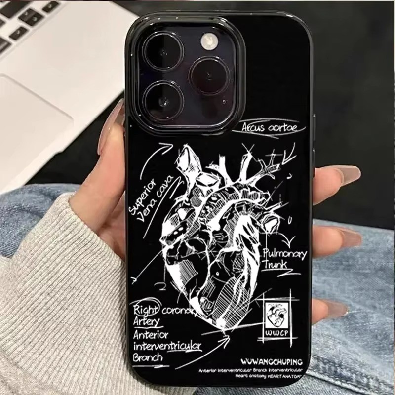 Mô hình tim mạch Vỏ điện thoại y tế trái tim cho iPhone 16 Pro 11 12 13 14 15 Pro Max X XS XR 7 8 Plus 16E Vỏ mềm chống sốc