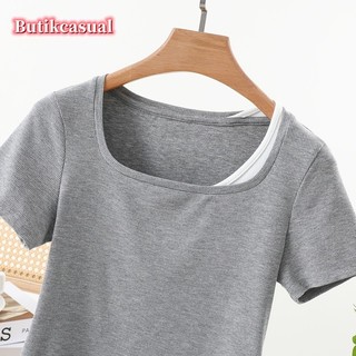 Nữ Ren Áo Thun Nữ Tay Ngắn Trơn 2025 Mùa Hè cotton Thời Trang Giả Hai Áo Sơ Mi Mỏng Áo Thường Ngày