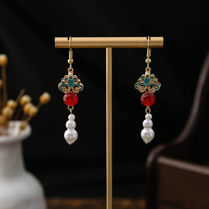 Cổ Đỏ Series Phong Cách Trung Hoa, Đính Hạt Mây và Giọt Nước Sườn Xám, Phụ Kiện Ngọc Trai