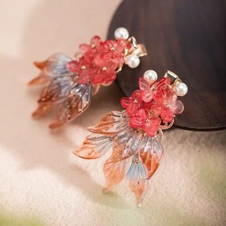 Mauropoli [Sẵn Sàng] Cá Koi Nổi ~ Vỏ Cá Chép Kẹp Tóc Phong Cách Trung Hoa Hanfu Nữ Bên Gãy Tóc Ngọc Trai Cặp Kẹp Nổ Kẹp