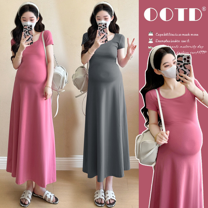 Trang phục bà bầu Mùa hè 2025 Sản phẩm mới Phiên bản Hàn Quốc Tính khí thời trang Slim-fit Slimmer Look Đầm bà bầu