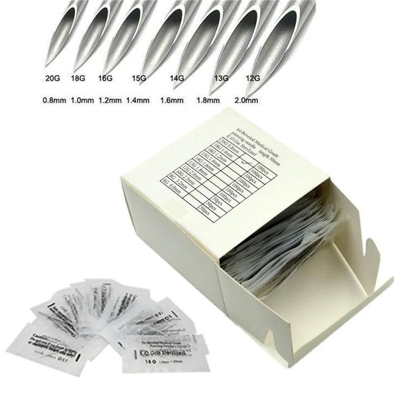 20 Chiếc Kích Thước Hỗn Hợp Vô Trùng 12 / 14 / 16 / 18 / 20g Cơ Thể Tai Xuyên Kim 316l Y Tế Thép Không Gỉ Cơ Thể Kim Hình Xăm Xuyên Tai Mũi
