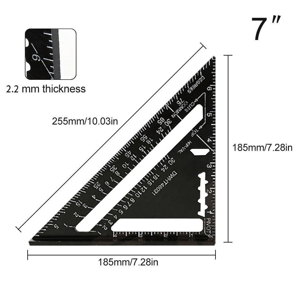 SAIA 7 inch Thước tam giác, thước góc công cụ đo chính xác, thước vuông nhôm cho mộc