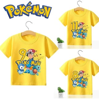 Pokémon Hoạt Hình Nguyên Chất Áo Thun Màu Vàng Hoạt Hình Phổ Biến Pikachu 1 ~ 11 In Kỹ Thuật Số Đảng Tay Ngắn Cotton Top Quà Tặng Sinh Nhật