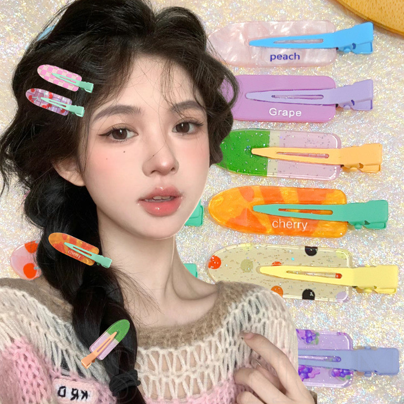 Kẹp Tóc Nước Trái Cây Ngọt Ngào - Hoạt Hình, Dễ Thương, Thời Trang - Kẹp Tóc Bên Nổ - Kẹp Mỏ Vịt Liền Mạch - Barrettes Nhiều Màu Sắc Mùa Hè - Mũ Đa Phong Cách - Phụ Kiện Tóc Bé Gái