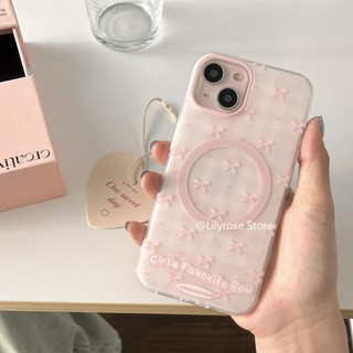 2024 Thiết Kế Mới Từ Tính Ốp Lưng Điện Thoại Apple iPhone 15 Pro Max iPhone 14 Chống Rơi 13 12 Hai Lớp Chất Lượng Cao Trong Suốt Màu Hồng Nơ