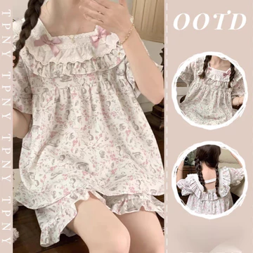 Bộ Đồ Ngủ Ngọt Bộ Đồ Ngủ Ren Bộ Đồ Ngủ Nữ Mùa Hè Ngắn Tay Bộ Đồ Loungewear Hoa Bộ Đồ Phong Cách Nữ Tính Ký Túc Xá Thường Ngày