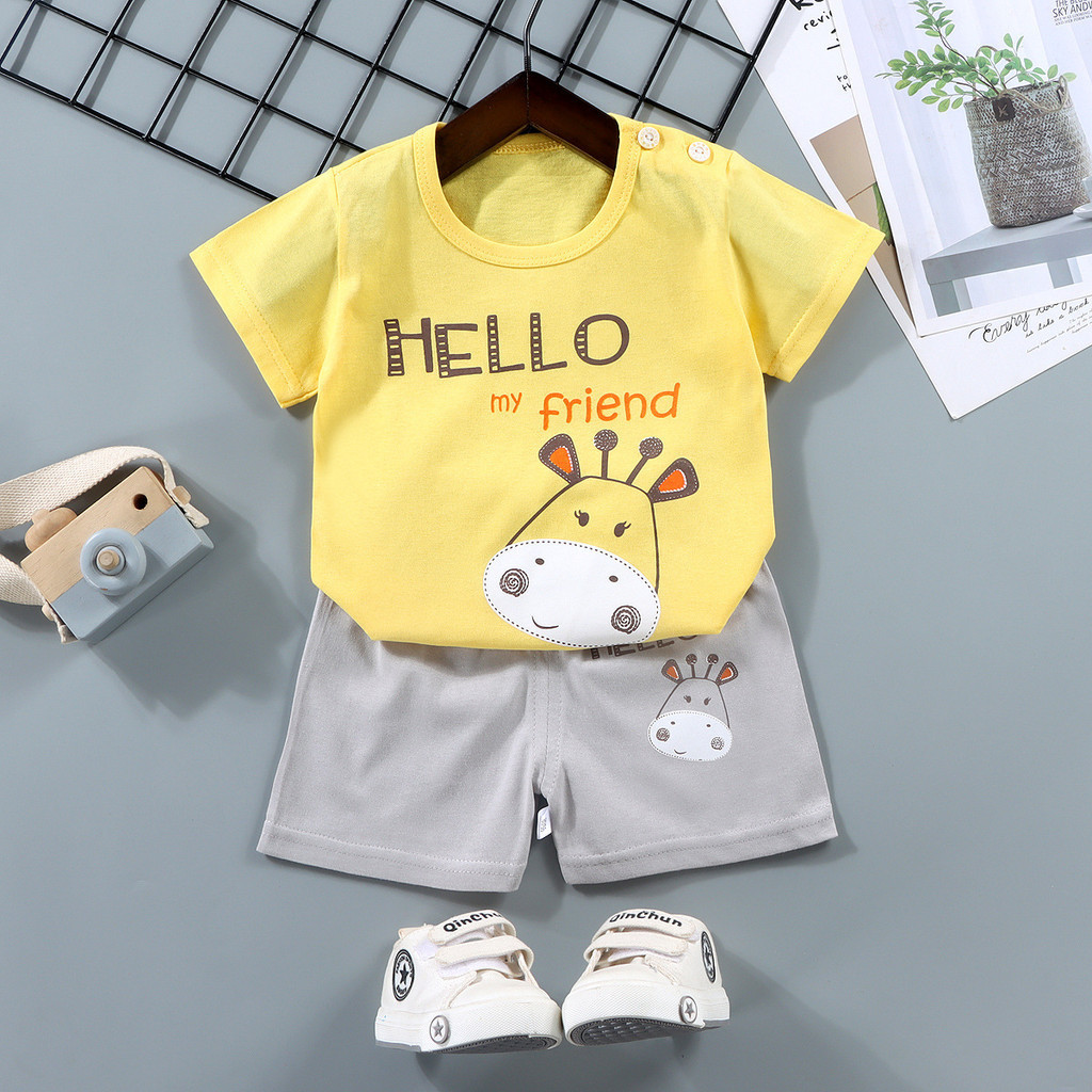 Trẻ Em Tay Ngắn Phù Hợp Với Cotton Nguyên Chất Áo Thun Bé Trai Mùa Hè Trẻ Em Quần Áo Bé Gái Quần Short ZO8D