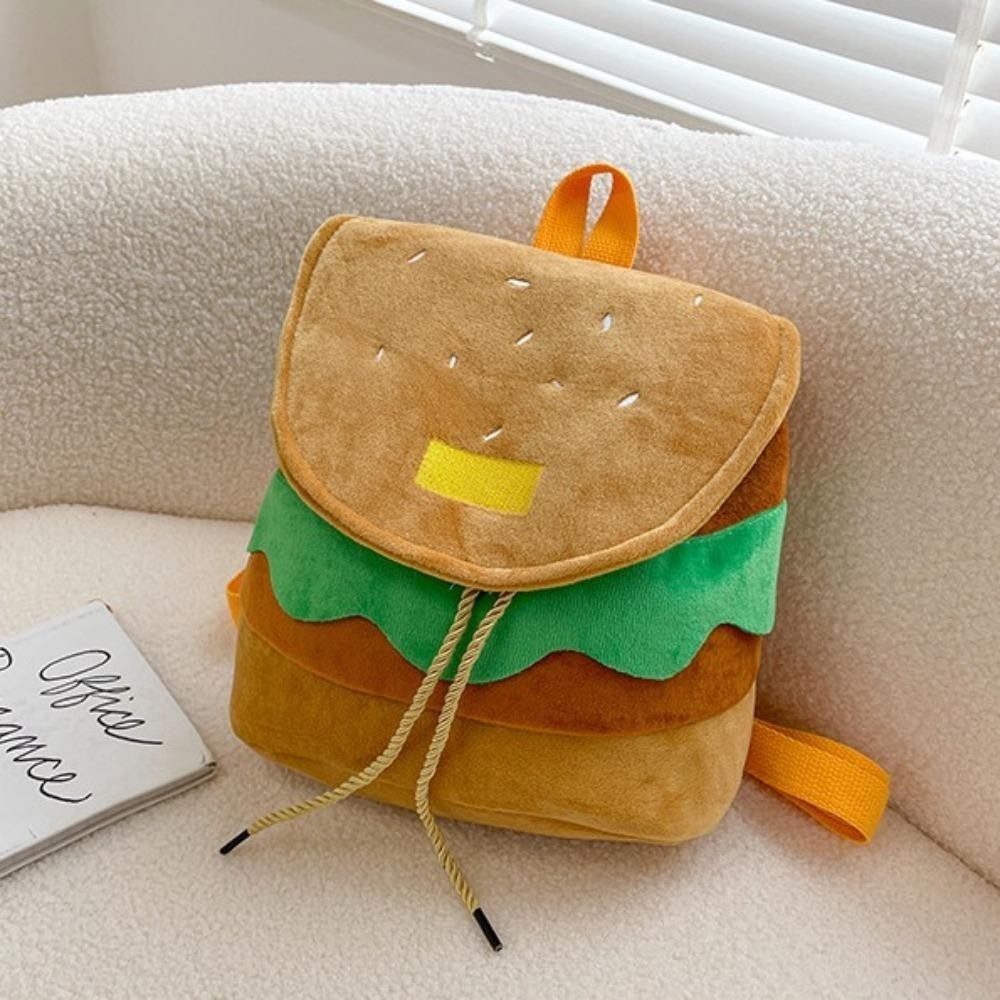 Ba lô Hamburger, Túi đi học dây rút Hamburger hoạt hình dung tích lớn, Ba lô du lịch có thể điều chỉnh đa chức năng đáng yêu cho trẻ em