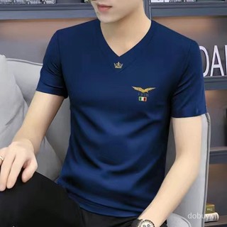 Phong Cách Mới Mùa Hè 2024 Cổ Chữ v Slim-Fit Ngắn Tay Nam Nửa Tay Áo Thun Top Quần Áo T