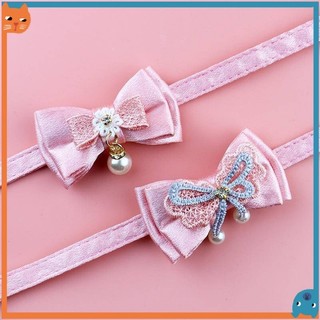 Vòng cổ thú cưng cổ tích bột ren nơ ngọc trai treo hạt cổ mèo có chuông đồ dùng cho thú cưng phụ kiện