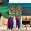 Bông tai tua rua lông vũ DELMER, Phong cách dân tộc Màu sắc tươi sáng Bông tai rối lông vũ Bohemian, Ins Hợp kim kẽm Tua dài hình giọt Boho Bông tai thả nữ