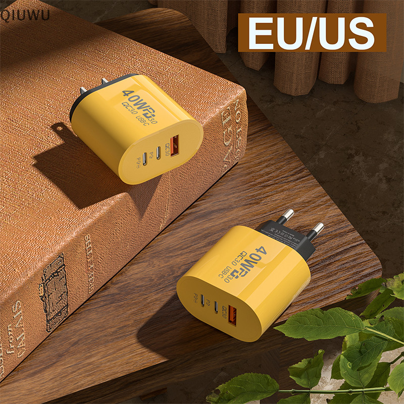 Bộ sạc nhanh USB C QIUWU 40W 3.0 PD, bộ chuyển đổi tường cho điện thoại