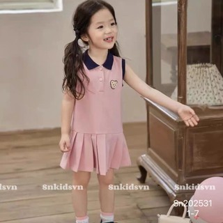 10-20kg Váy polo thêu gấu hồng viền đen SN cho bé gái, váy đi học cho bé gái