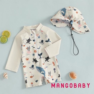 Mg-kids Bé Trai Dài Tay Đồ Bơi Thường Ngày In Hình Động Vật Hàng Hải Dây Kéo Rash Guard Đồ Bơi Và Mũ Đi Biển Bộ Đồ Tắm