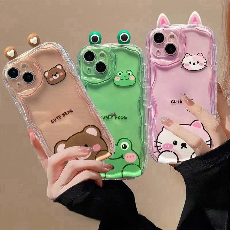 3d Dễ Thương Mắt Ếch Tai Mèo Cho Xiaomi Redmi Note 13 14 4G 14 Pro Plus 5G Redmi 14C 13C 9A 9C A3 Ốp Điện Thoại Silicon TPU Mềm Kem Vồng Cạnh Camera Bảo Vệ
