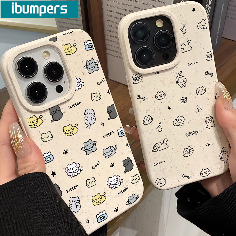 ibumpers Ốp Điện Thoại iPhone Họa Tiết Mèo Đẹp Đơn Giản Cho IPhone 16 15 14 12 13 11 Pro Max IP 7 8 Plus X XS XR Ốp Lưng Ống Hút Lúa Mì Phân Hủy Thân Thiện Với Môi Trường