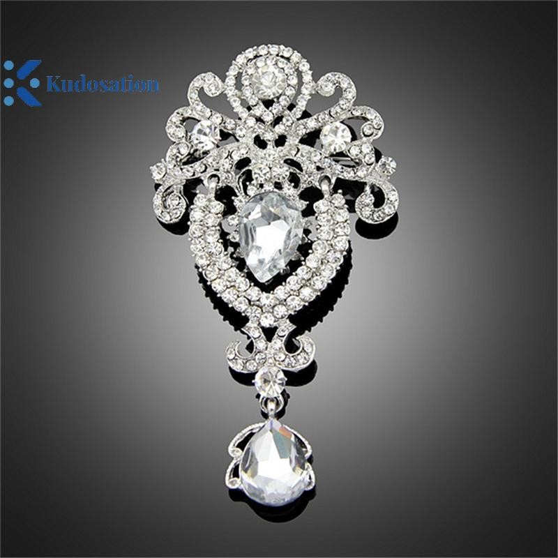 Kudosation Bạc Hoa Lớn Cô Dâu Thổ Cẩm Kim Cương Giả Pha Lê Diamante Cưới Thổ Cẩm Pin