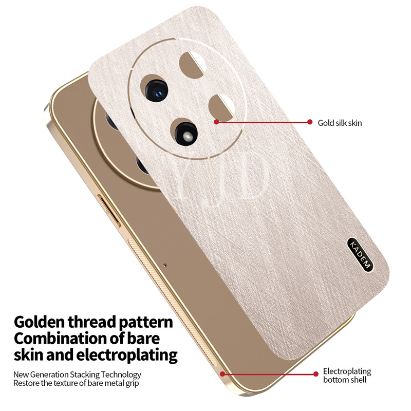 Ốp Lưng Cho Huawei Nova 13i 12i Da Lụa Vàng TPU Mạ Điện Khung Chống Rơi Vỏ Điện Thoại
