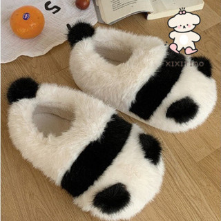 Xixitiao Dép Cotton Hoạt Hình Gấu Trúc Mùa Đông Học Sinh Sử Dụng Chống Trơn Trượt Dễ Thương Sang Trọng Giữ Ấm