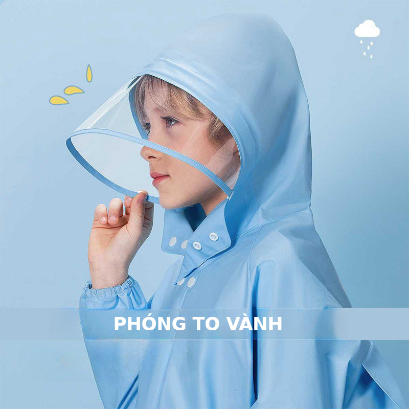 Áo Mưa Cho Bé 4-13 Tuổi Cao Cấp Có Tấm Chắn Cho Bé Trai Bé Gái Kiểu Rộng Đeo Được Ba Lô