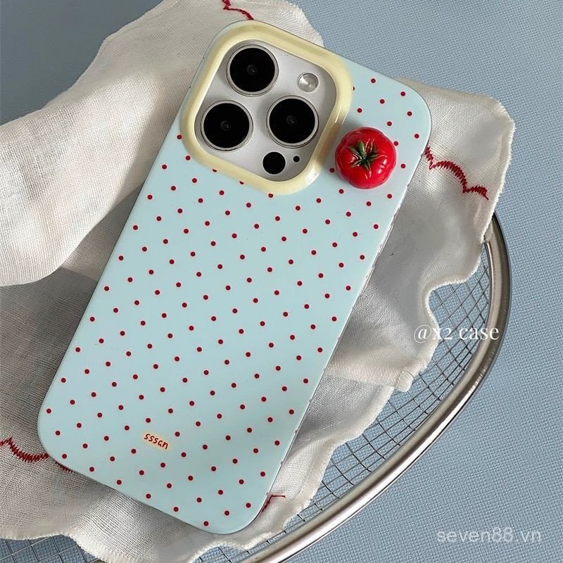 Ốp điện thoại cho iPhone, toàn màn hình, chấm đỏ 3D, cà chua, cho iPhone 16/15 Pro Max/14 mới, 13/12/11 Pro, XS Max/XR, sáng tạo, chống sốc, lỗ lớn, bảo vệ toàn diện 7QED