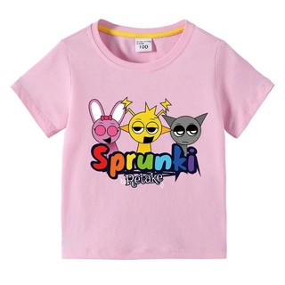2025 Hoạt Hình Sprunki Áo Thun Cho Trẻ Em Tay Ngắn Bé Trai Bé Gái Mùa Hè Thường Ngày Tee Playwear Trang Phục
