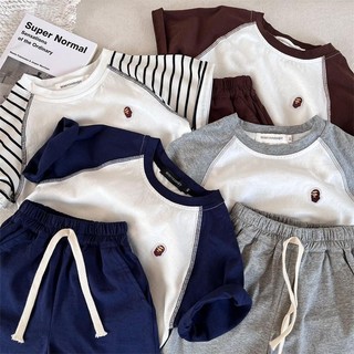 Bộ đồ trẻ em cotton mới mùa hè cho bé trai và bé gái, áo thun ngắn tay thêu + quần short trẻ em, bộ hai món thoải mái