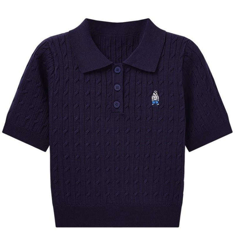 SUXI Áo sơ mi Polo thêu hình gấu mùa hè dành cho nữ 250327