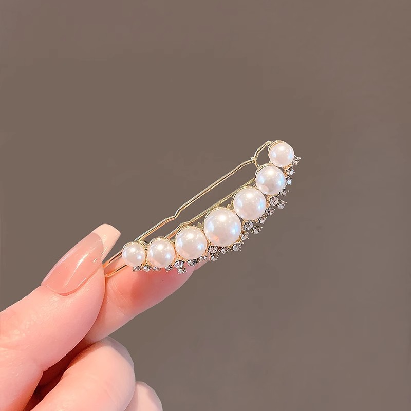 Mauropoli [Sẵn sàng] Kẹp ếch ngọc trai thanh lịch kiểu Pháp Retro sang trọng Đầu trán gãy Kẹp tóc bên Kẹp tóc cao cấp Kẹp tóc tinh tế