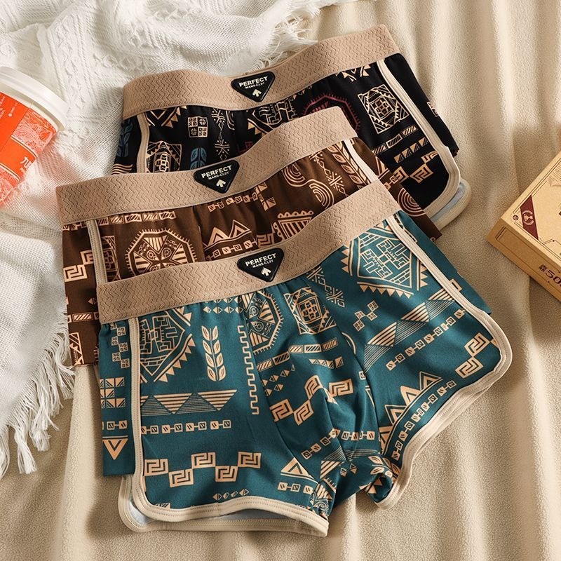 KINGDAFA Maya In Thiết Kế Vintage Nam Boxer Thoáng Khí Quần Lót Nam Mềm Mại Vải Mịn