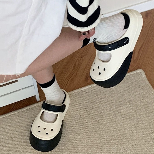 Xixitiao Dải Mỏng Phiên Bản Hàn Quốc Thời Trang ins Màu Sắc Hợp Thời Trang Phù Hợp Với Mary Jane Hole Giày Mùa Hè Phù Hợp Hai Tay Baotou Dép Nữ