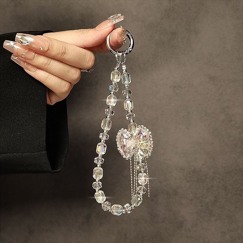 Dây Buộc Điện Thoại Bướm Kim Cương Giả, Dây Đeo Cổ Tay Ngắn, Kẹp Chống Mất, Phụ Kiện Đa Năng