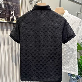 Esea Thời trang jacquard đơn giản giản giản dị áo sơ mi POLO dáng ôm vừa vặn nam áo thun ngắn tay