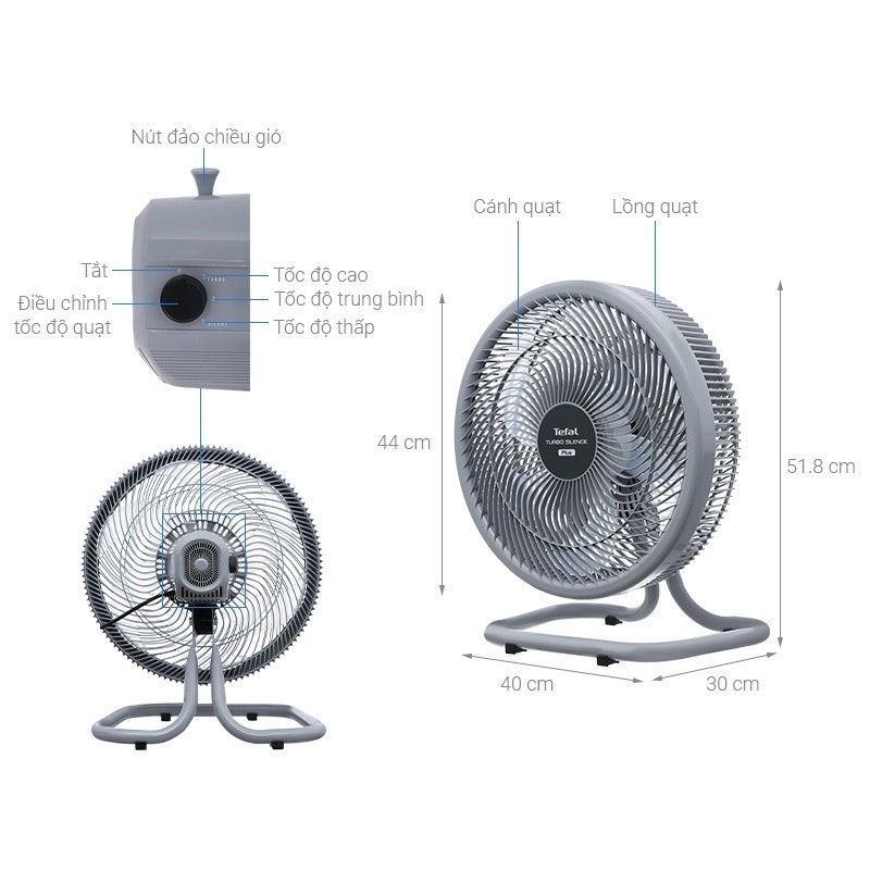 Quạt sàn Tefal TB Silence Plus VH686790 - 6 cánh quạt độc đáo - Bảo hành chính hãng 24 tháng