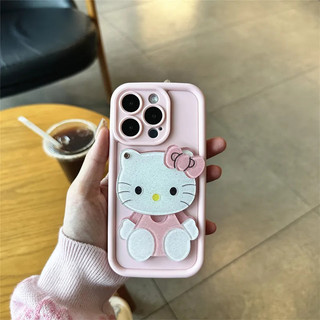 Ốp Điện Thoại Gương Trang Điểm Sanrio Kitty Mèo Cho Samsung Galaxy S24 S23 S21 Plus S24 S23 Ultra S23 S21 S20 FE S24 + S23 + S22 + S21 Girl Y2K Vỏ Mềm Dễ Thương Full Cover
