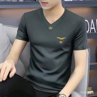 Phong Cách Mới Mùa Hè 2024 Cổ Chữ v Slim-Fit Ngắn Tay Nam Nửa Tay Áo Thun Top Quần Áo T
