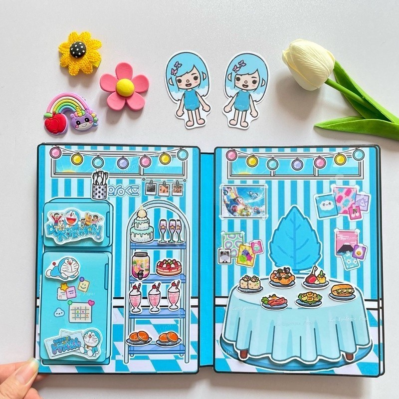 Nhân Vật Toca Life World Book Toca Doraemon sách thủ công đồ chơi bóc dán sách yên tĩnh đồ giấy montessori đồ chơi 0 3