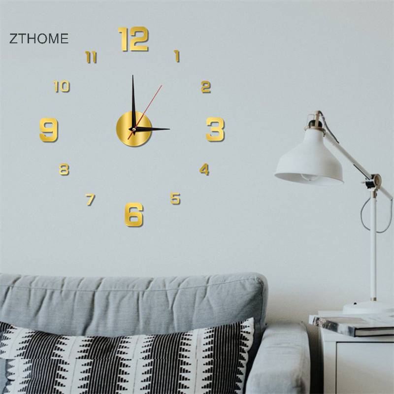 Zthome DIY Đồng Hồ Treo Tường Cho Văn Phòng Gia Đình Không Khung Hiện Đại 3D Đồng Hồ Treo Tường Gương Dán Khách Sạn Thiết Kế Phòng Học Trang Trí HOT