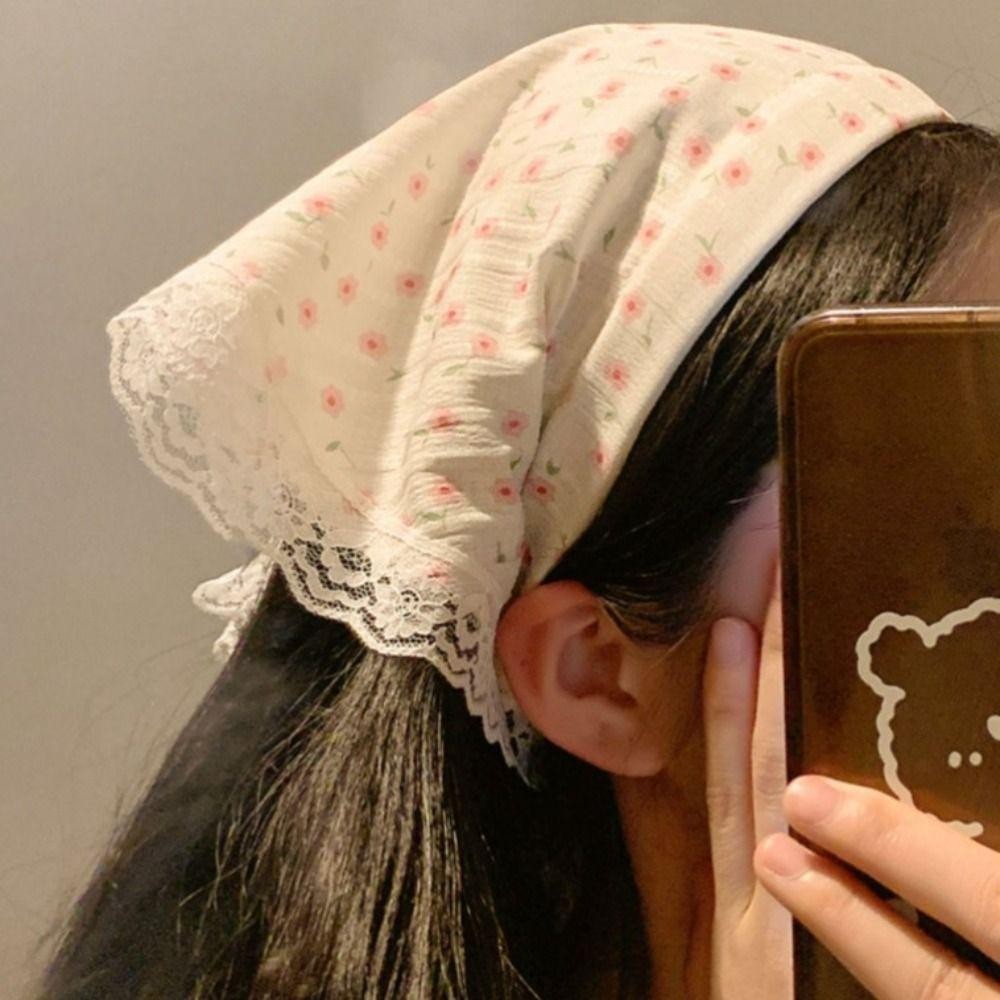 Băng đô khăn quàng cổ tam giác TRACELIOIAN, Băng đô xếp hình tam giác phong cách Pháp hoa, Băng đô chống nắng thời trang Ren chống nắng Headwrap Girls