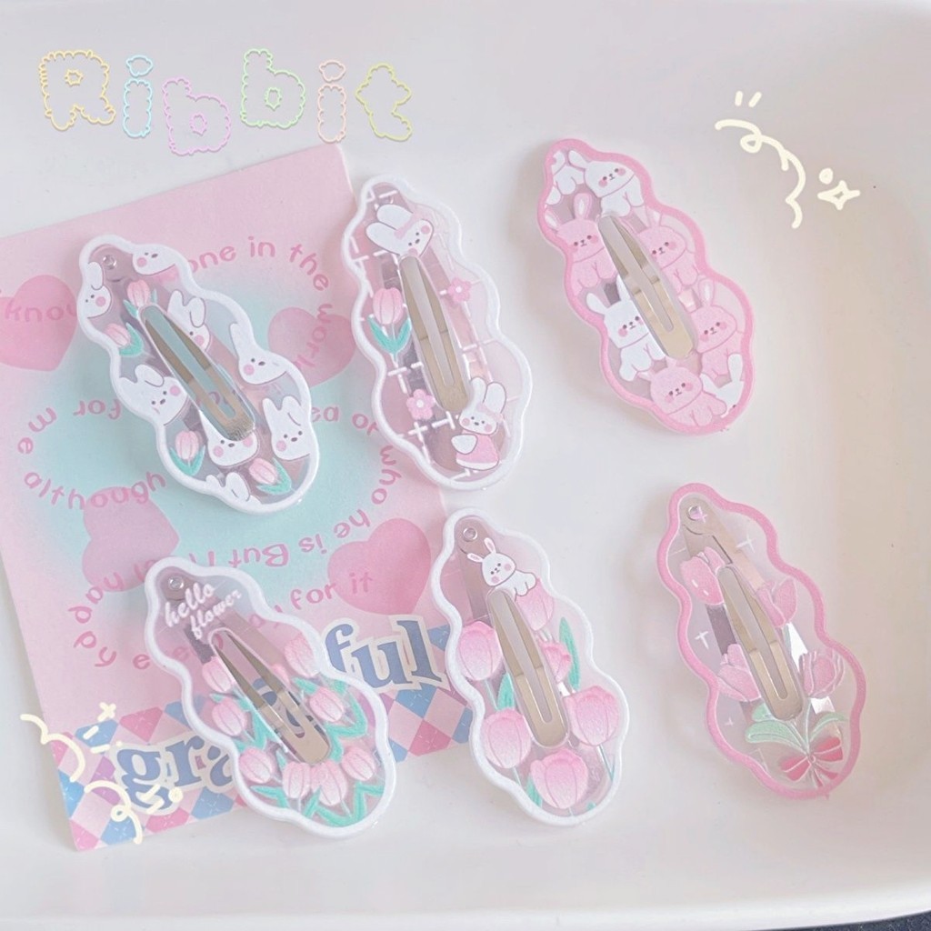 Sáu Tulip Thỏ Bb Kẹp Hồng Dễ Thương Ngọt Ngào Hoạt Hình Nổ Edge Kẹp Mũ Đội Đầu Kẹp