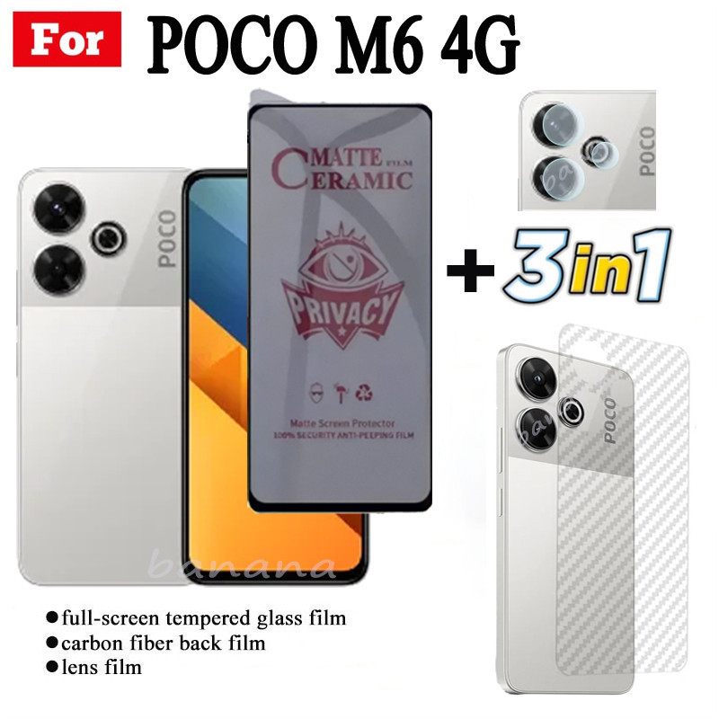 3 TRONG 1 Poco M6 4G Phim Gốm Chống Gián Điệp Riêng Tư Cho Poco M6 Pro 4G F6 Pro X6 Pro X5 Pro X4 Pro Ống Kính Máy Ảnh Kính Bảo Vệ Màn Hình Và Phim Mặt Sau