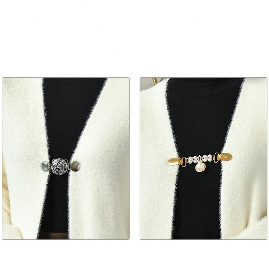 【 Yunyuan 】 Chân Áo Len Ngọc Trai Vàng Cho Nữ Bộ Kim Cương Thời Trang Áo Cardigan Thắt Lưng Nút Khăn Choàng Kẹp Trâm Phụ Kiện