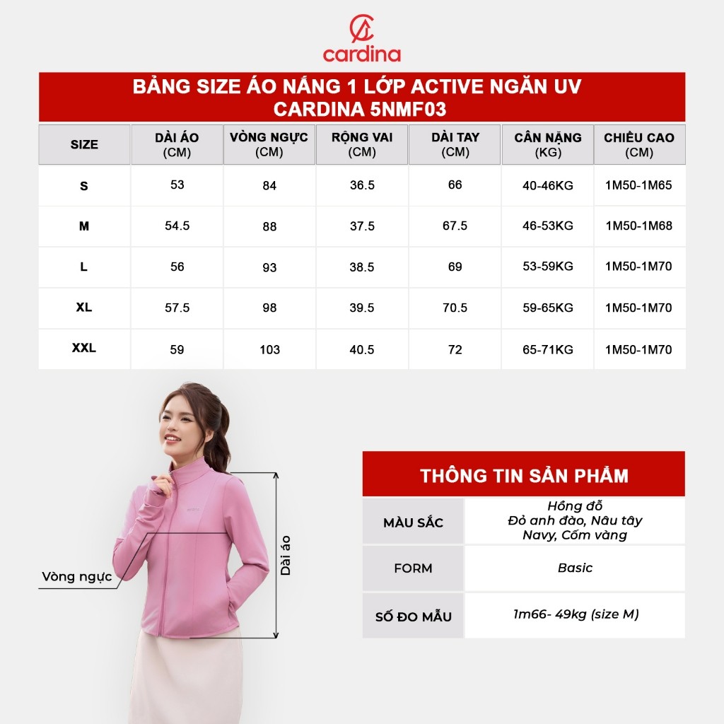Áo chống nắng CARDINA 1 lớp Active chất liệu icetext sợi lạnh với cs SPF50+ ngăn chặn tia UV 5NMF03