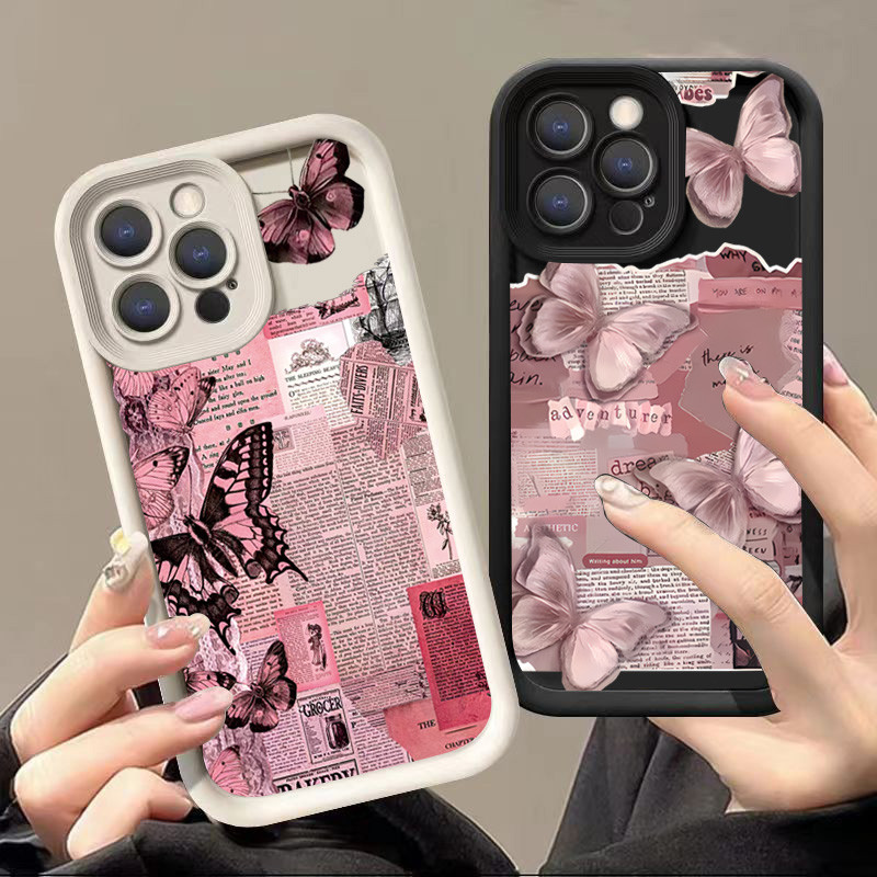 Ốp Cho iPhone 16 11 12 13 14 15 Pro Max Cho iPhone XR X XS Max 7 8 Plus SE2020 2022 Ins Phong Cách Báo Bướm Silicon Mềm Mắt Chống Sốc